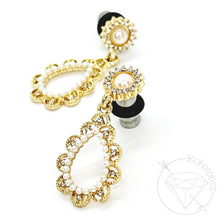 Load image into Gallery viewer, Art deco pearl and rhinestone dangle hider plugs 14g 12g 10g 8g 6g 4g 2g