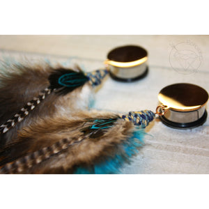 Bohemian feather shoulder duster plugs gauges tunnels 8g 6g 4g 2g 1g 0g 00g 7/16" 1/2 9/16" 5/8" 3/4" 7/8" 1"