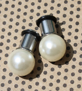 Pearl ball plugs wedding plugs single flare plugs tunnels 14g - 3/4"