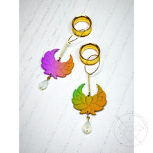 Load image into Gallery viewer, Pair of rainbow ombre lotus flower crystal light weight polymer clay dangle plugs: 4g 2g 0g 00g 1/2&quot; 9/16&quot; 5/8&quot; 3/4&quot; 7/8&quot; 1&quot;