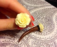 Load image into Gallery viewer, Rose flower wood taper fashion plugs for gauged or stretched ears: Sizes 4g, 2g, 0g, 00g
