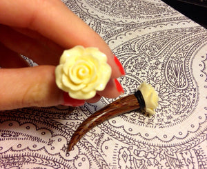 Rose flower wood taper fashion plugs for gauged or stretched ears: Sizes 4g, 2g, 0g, 00g