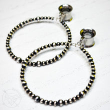 Load image into Gallery viewer, Pair of navajo pearl sterling silver beaded hoop dangle plugs dangle earrings: 4g 2g 0g 00g 1/2&quot; 9/16&quot; 5/8&quot; 3/4&quot; 7/8&quot; 1&quot; 22g