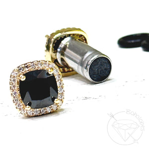 Crystal plugs Square CZ halo stud yellow gold rose gold black wedding plugs for gauged or stretched ears: Sizes 4g 2g 1g 0g 5mm 6mm 7mm 8mm