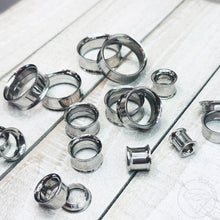 Load image into Gallery viewer, Pair of stainless steel tunnels / plugs / screw-back/ double flared sizes 2g 0g 00g 1/2&quot; 9/16&quot; 5/8&quot; 3/4&quot; 7/8&quot; 1&quot;