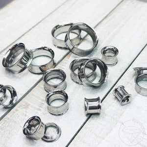 Pair of stainless steel tunnels / plugs / screw-back/ double flared sizes 2g 0g 00g 1/2" 9/16" 5/8" 3/4" 7/8" 1"