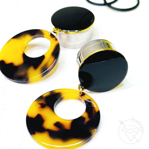 Gold and black circle tortoise shell plugs gauges tunnels 8g 6g 4g 2g 1g 0g 11/32