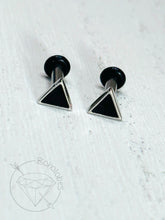 Load image into Gallery viewer, Silver and black triangle minimalist stud plugs 14g 12g 10g