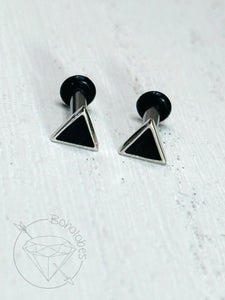 Silver and black triangle minimalist stud plugs 14g 12g 10g