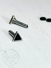 Load image into Gallery viewer, Silver and black triangle minimalist stud plugs 14g 12g 10g