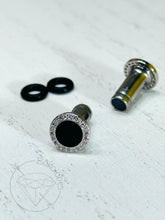 Load image into Gallery viewer, Black and clear crystal plugs wedding fancy plugs tunnels gauges: sizes 14g 12g 10g 8g 6g 4g 2g 1g