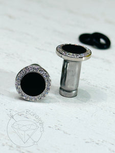 Black and clear crystal plugs wedding fancy plugs tunnels gauges: sizes 14g 12g 10g 8g 6g 4g 2g 1g