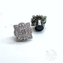 Load image into Gallery viewer, Vintage old Hollywood inspired crystal plugs Square CZ halo stud wedding plugs: Sizes 4g 2g 0g 11/32” 00g 7/16” 1/2” 9/16” 5/8”