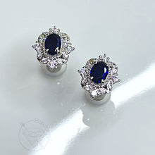 Load image into Gallery viewer, Sapphire and clear crystal plugs Square CZ stud wedding plugs for gauged or stretched ears: Sizes 4g 2g 1g 0g 5mm 6mm 7mm 8mm