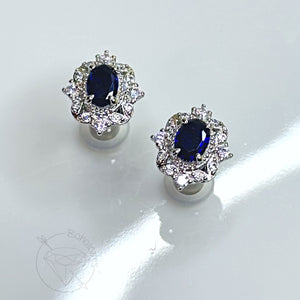 Sapphire and clear crystal plugs Square CZ stud wedding plugs for gauged or stretched ears: Sizes 4g 2g 1g 0g 5mm 6mm 7mm 8mm