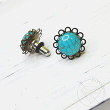 Load image into Gallery viewer, Blue turquoise scalloped flower plugs gauges: 14g 12g 10g  8g 6g 4mm 4g 5mm 2g 6mm 1g 7mm 0g 8mm 11/32&quot; 9mm 00g 10mm 7/16&quot; 11mm