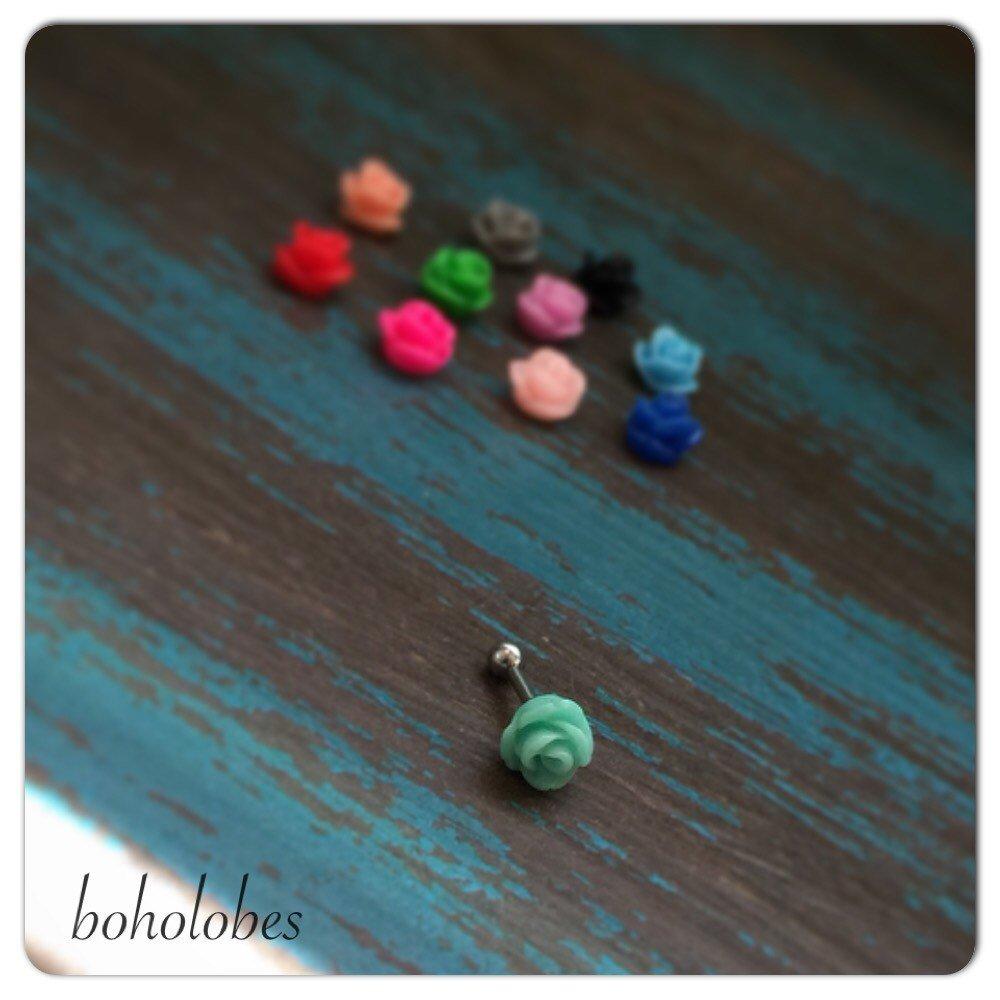Conch cartilage earring ONE single tiny flower rose stainless steel earring 18g, 16g, 14g pick your size