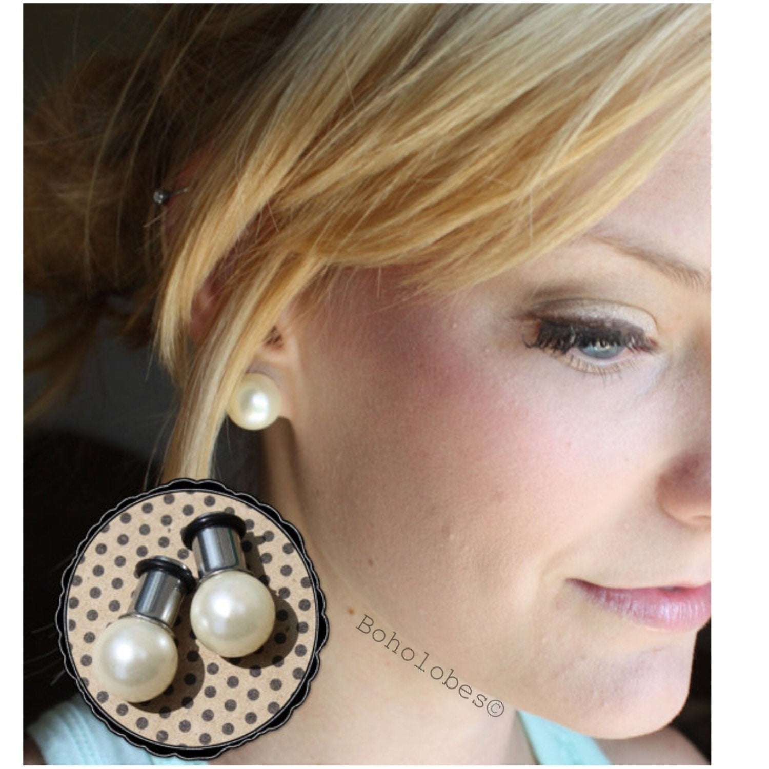 Pearl 00g Plugs Stainless Steel Tunnel Plugs With Faux Pearl