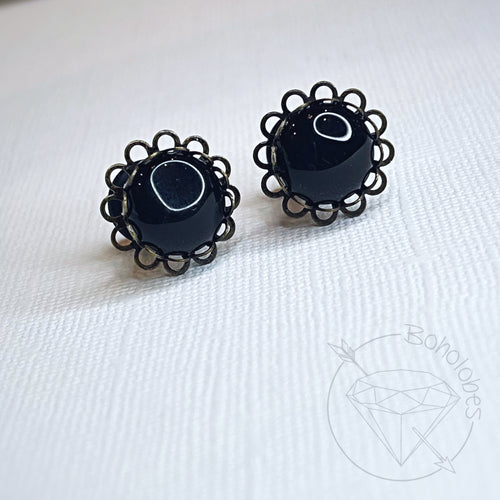 Black Agate lace cameo hider plugs tunnels for gauged ears:  6g - 00g