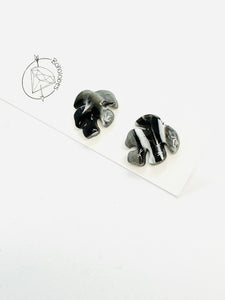 Pair of monstera leaf stud earrings gray marble