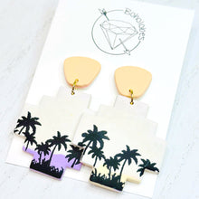 Load image into Gallery viewer, Pair of sunset beach scene clay dangle earrings - large - chunky