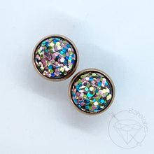 Load image into Gallery viewer, Confetti glitter rose gold silver lace cameo hider plugs 14g - 7/16&quot;