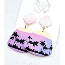 Load image into Gallery viewer, Pair of sunset beach scene clay dangle earrings - large - chunky