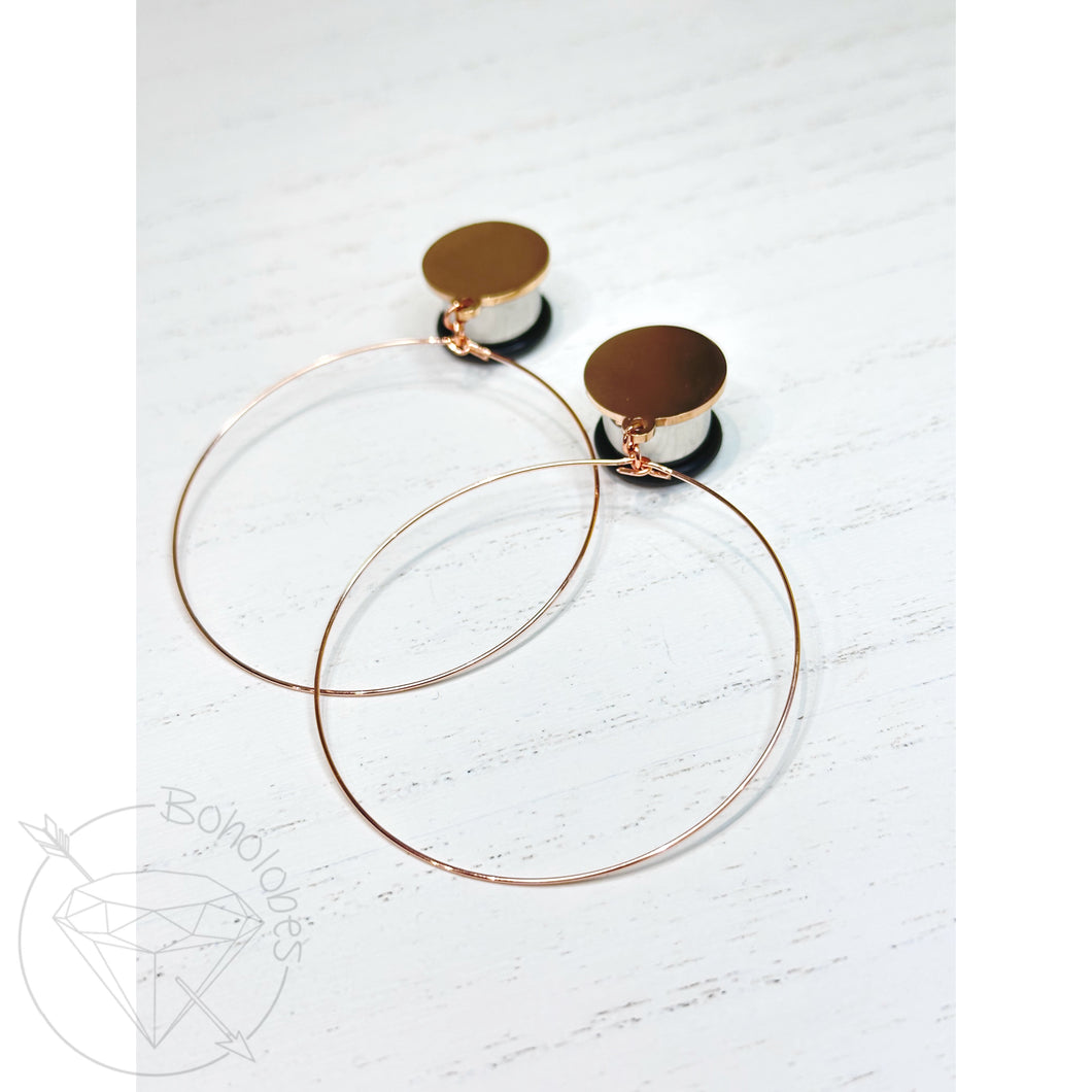 Rose gold wire hoop plugs gauges tunnels 6g - 1/2