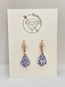 Blue willow rhinestone mini dangle earrings