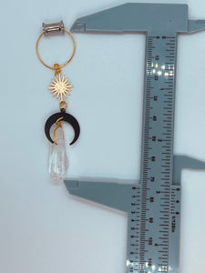 Pair of witchy moon phase wiccan quartz light weight metal dangle earrings