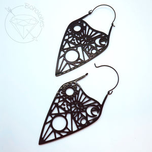 Black goth Ouija hoop earrings / plugs 2g 0g 00g 1/2" 9/16" 5/8" 3/4" 7/8" 1"
