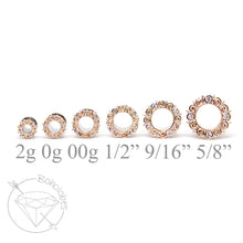 Load image into Gallery viewer, Rose gold hoop plugs cz rhinestone dangle plugs: 2g - 5/8&quot;